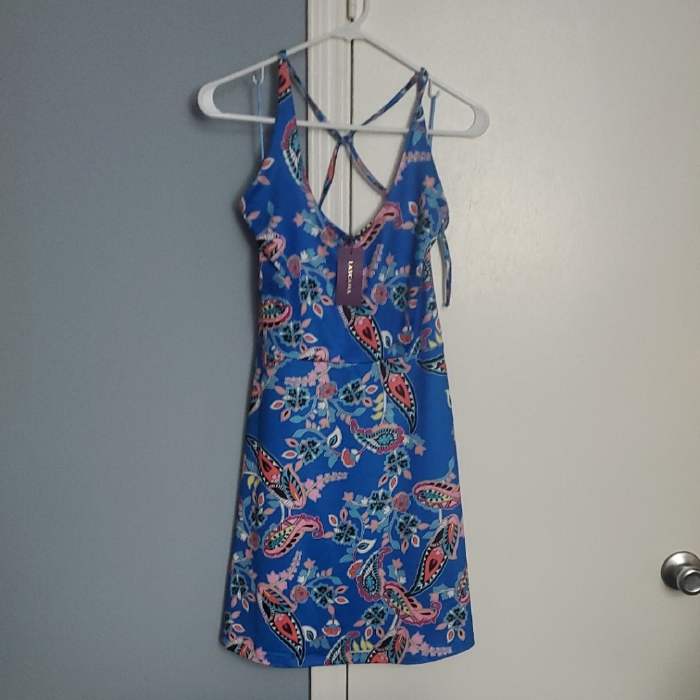 Vibrant Blue Floral Backless Dress
